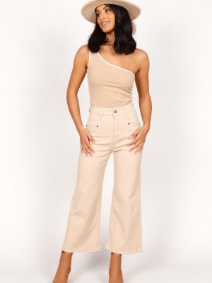 Georgette High Waisted Straight Leg Pants - Beige