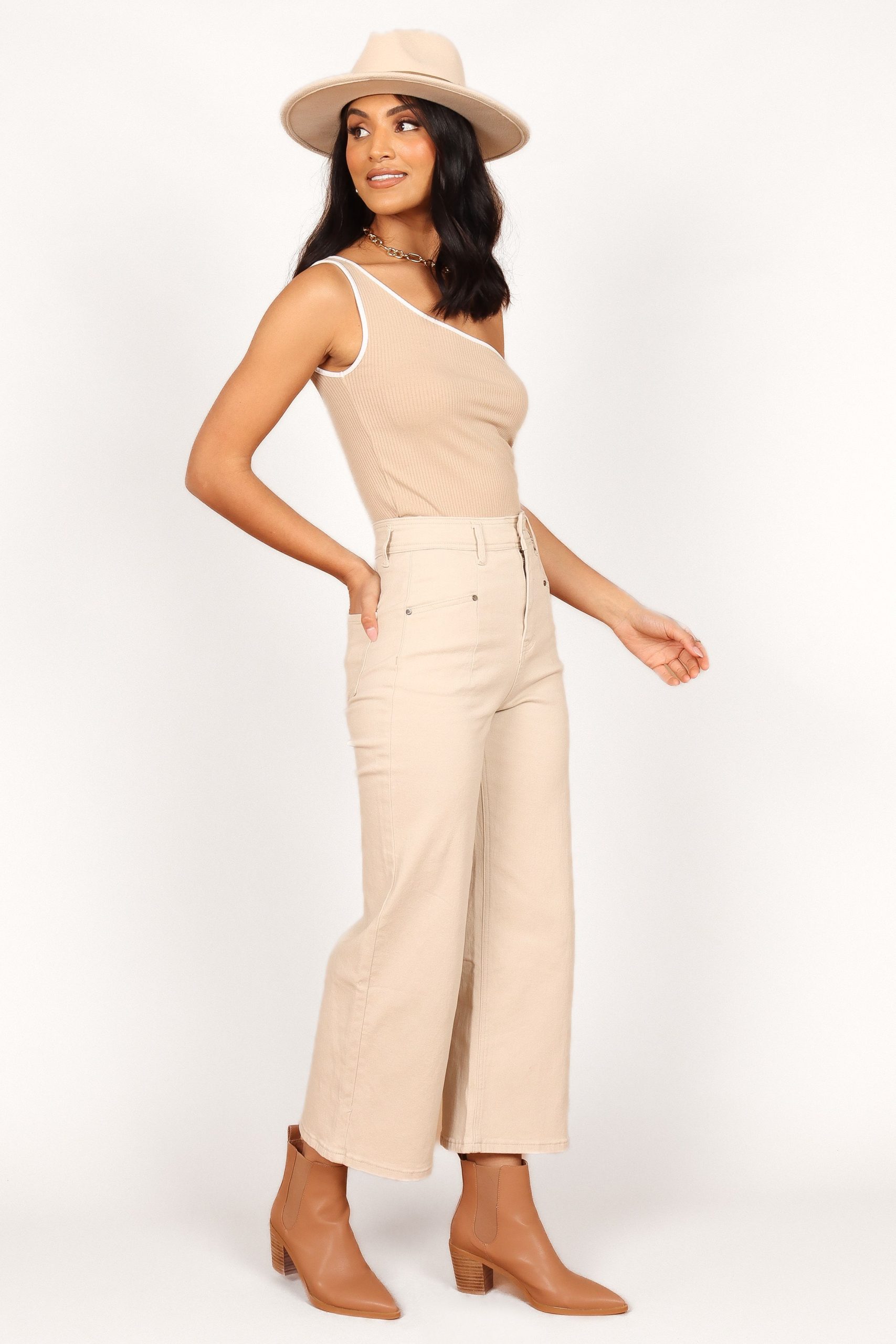 Georgette High Waisted Straight Leg Pants - Beige - Image 4