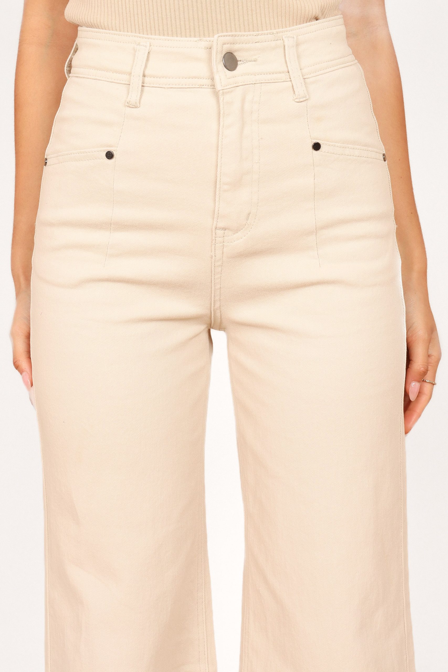 Georgette High Waisted Straight Leg Pants - Beige - Image 6