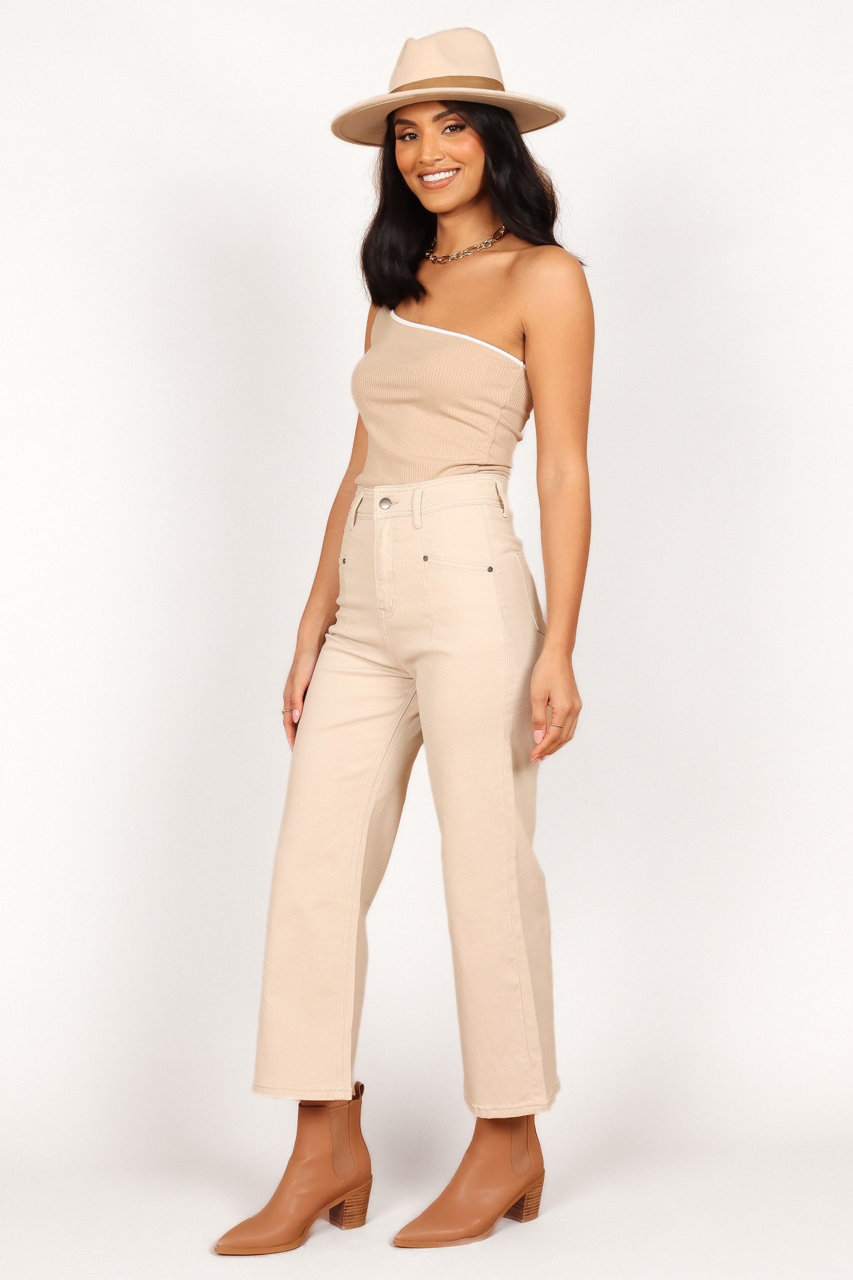 Georgette High Waisted Straight Leg Pants - Beige - Image 2