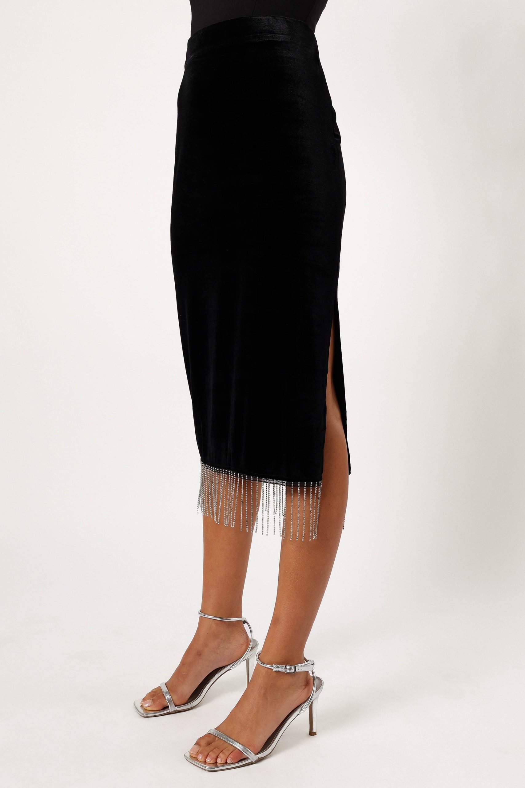 Greta Velvet Fringe Skirt - Black - Image 6