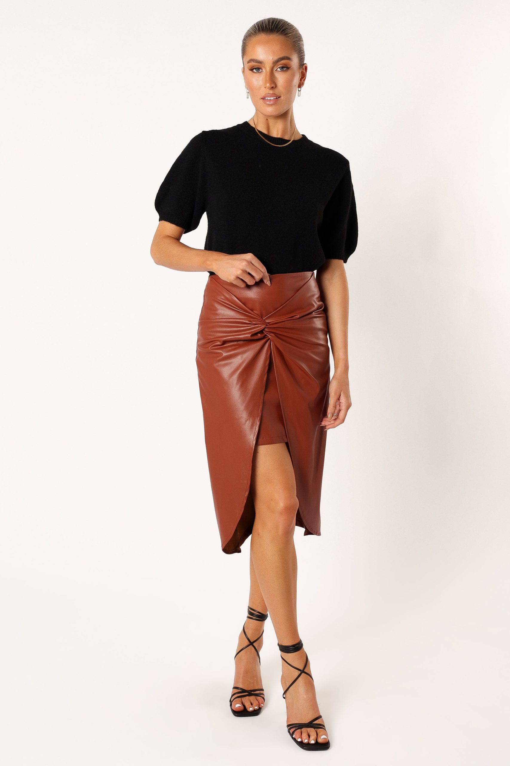 Kristy Vegan Leather Skirt - Brown - Image 3