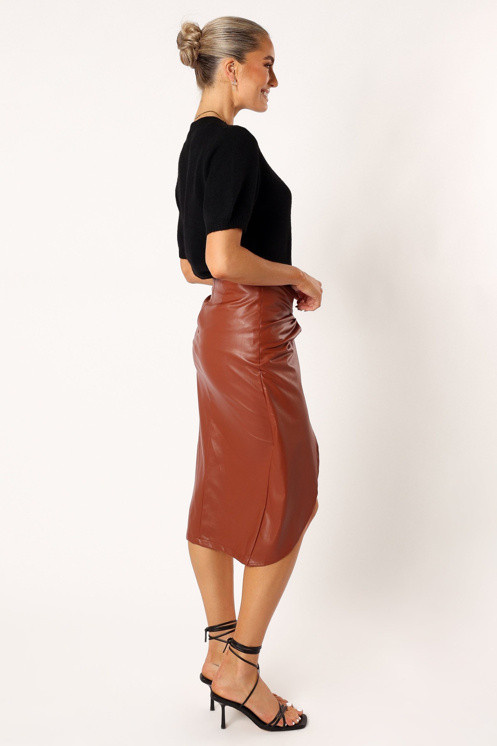 Kristy Vegan Leather Skirt - Brown - Image 4