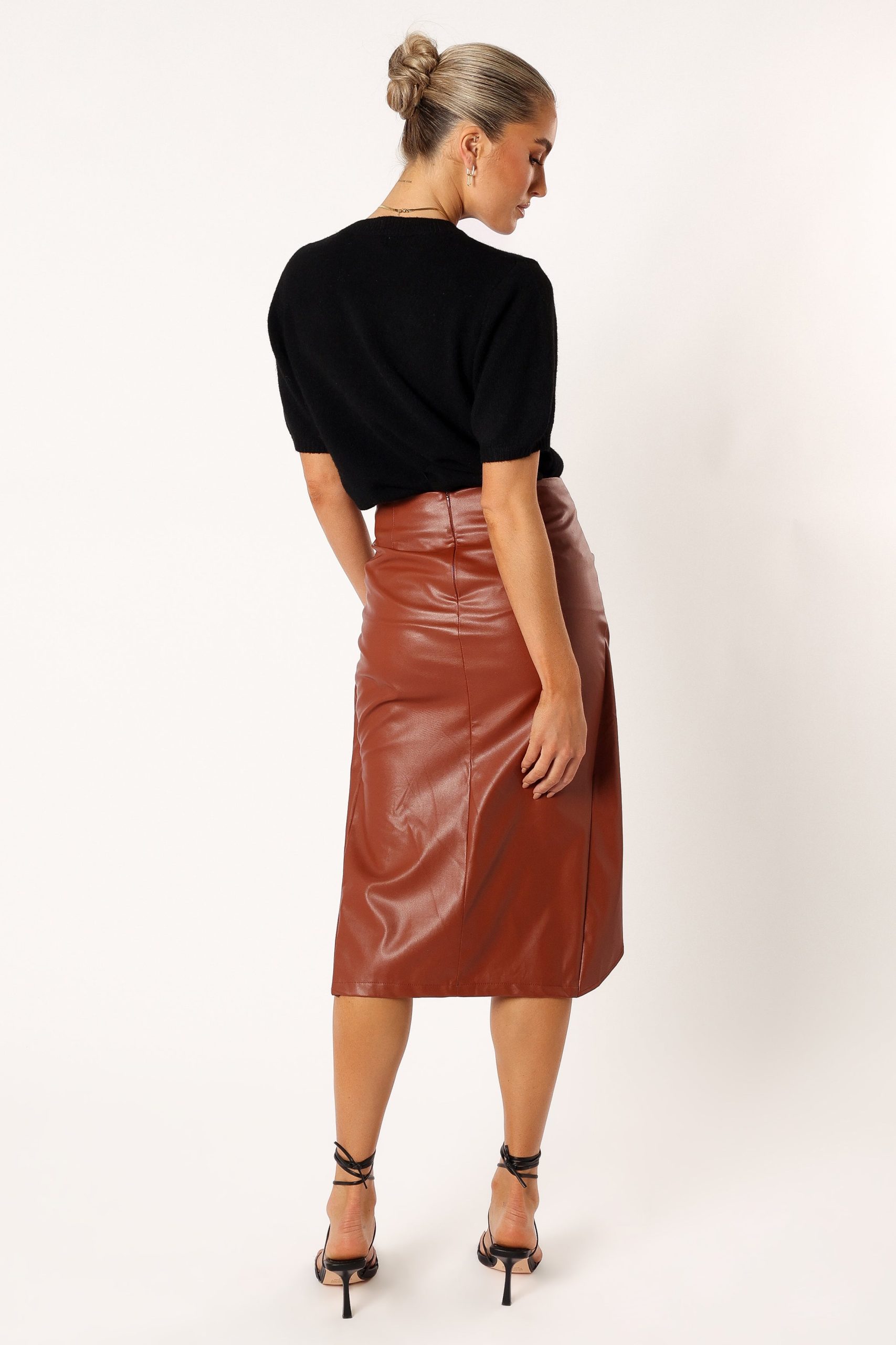 Kristy Vegan Leather Skirt - Brown - Image 5