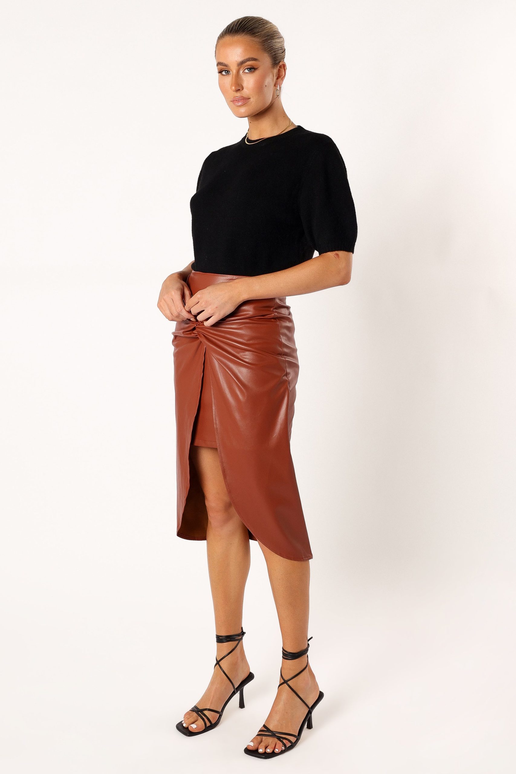Kristy Vegan Leather Skirt - Brown - Image 6