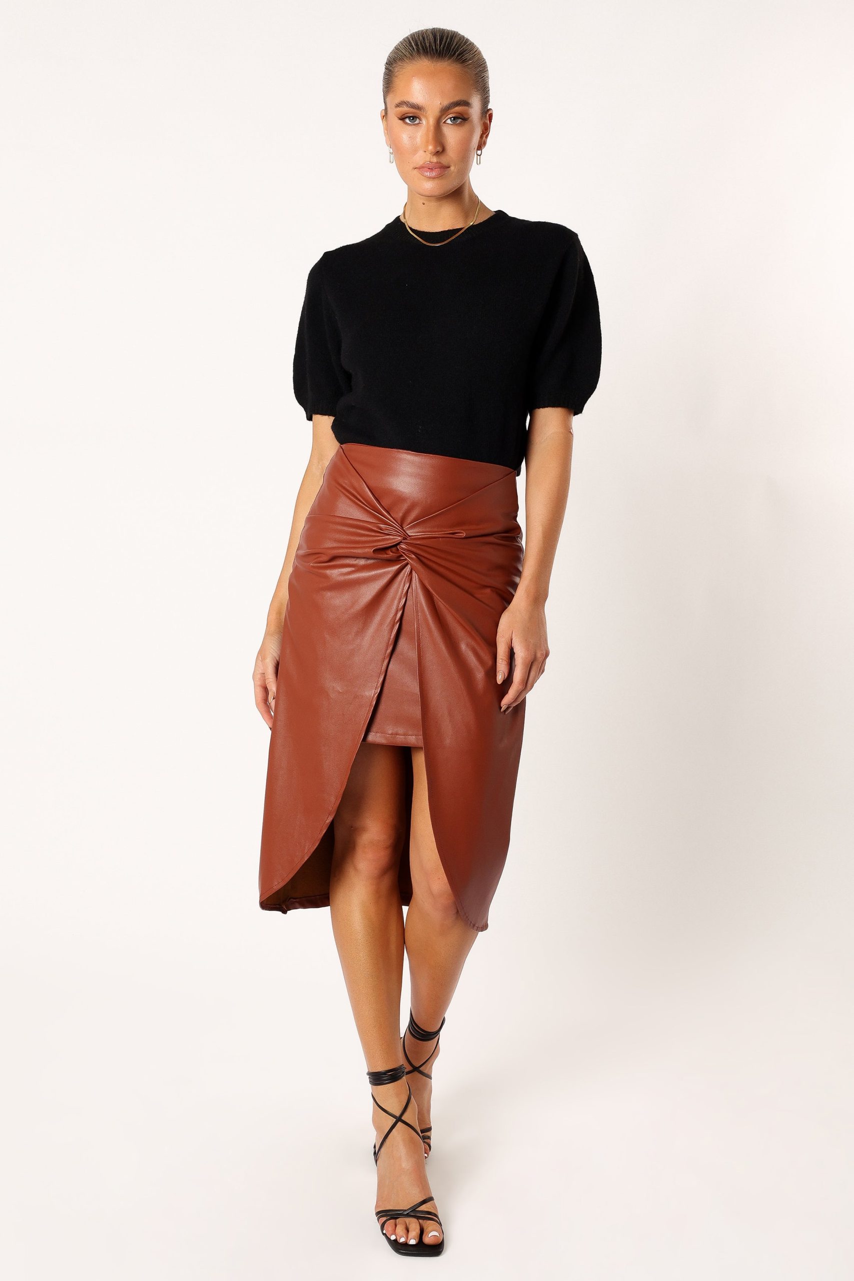 Kristy Vegan Leather Skirt - Brown - Image 8