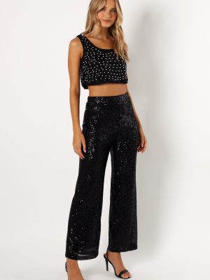 Lilianna Sequin Flare Pant - Black