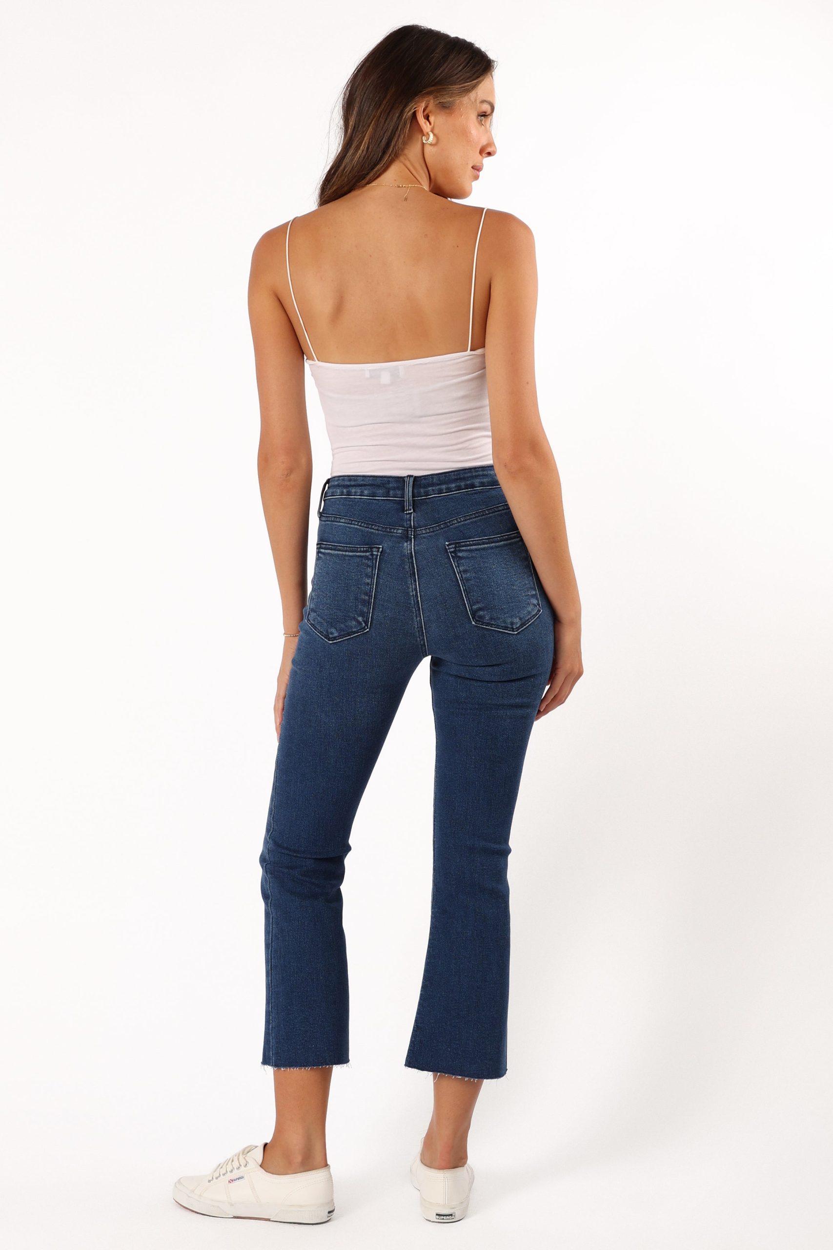 Luna High Rise Tonal Crop Flare Jean - Dark Denim - Image 4