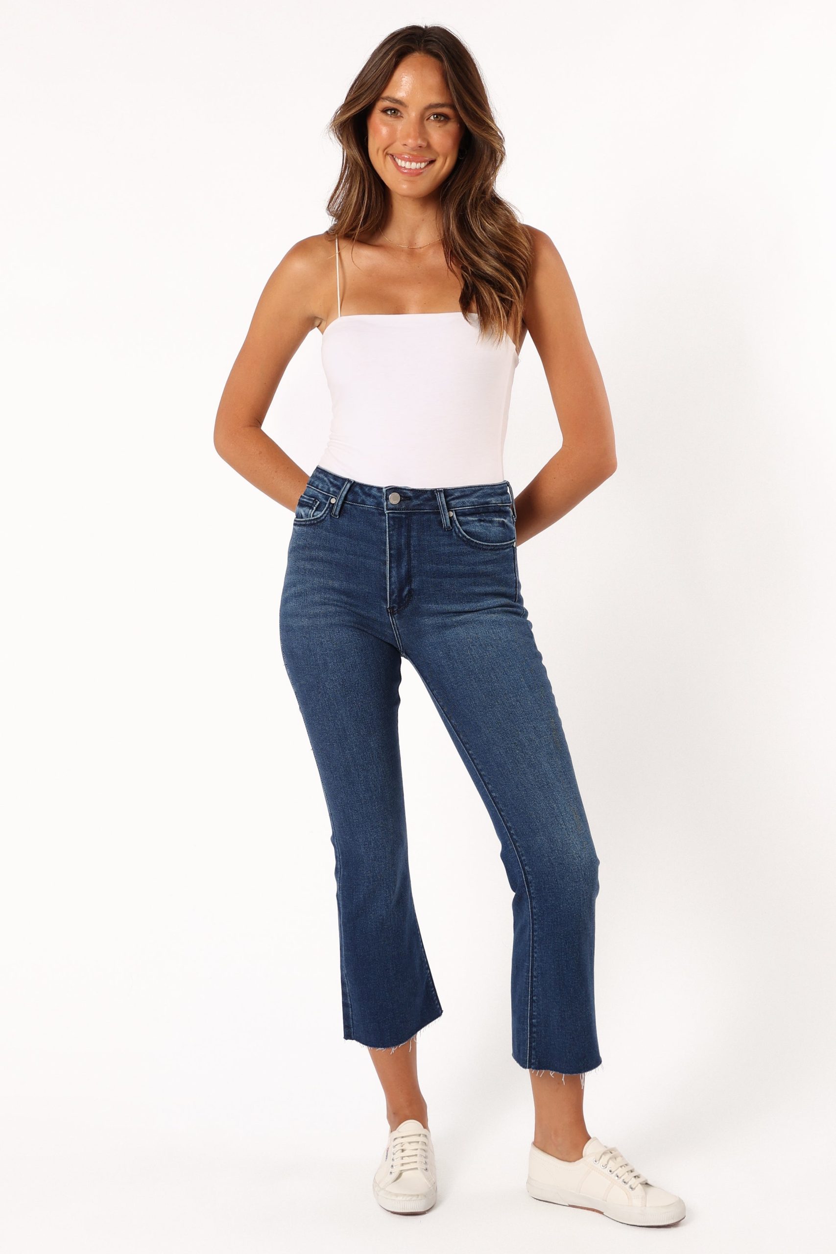 Luna High Rise Tonal Crop Flare Jean - Dark Denim - Image 2