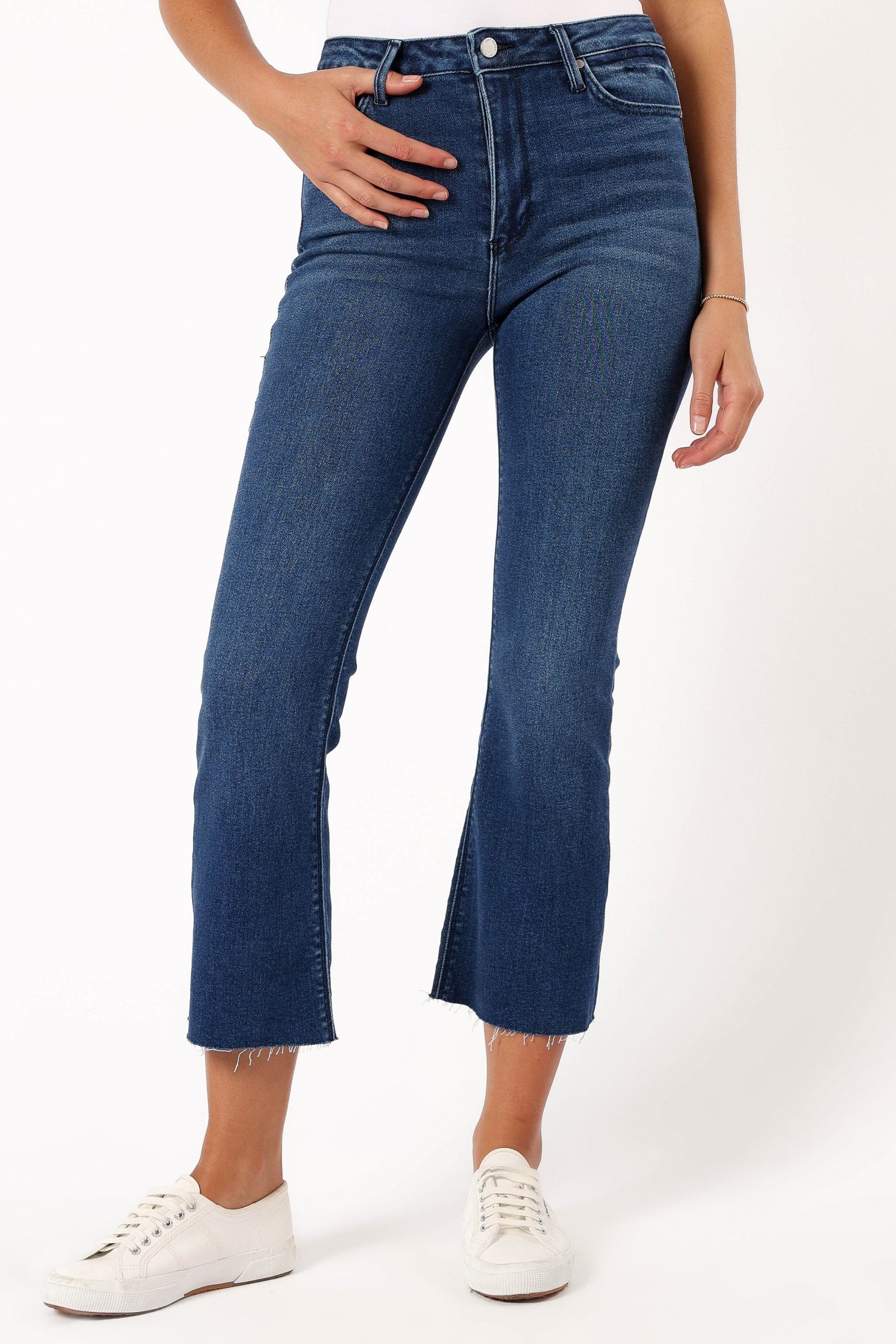Luna High Rise Tonal Crop Flare Jean - Dark Denim - Image 6