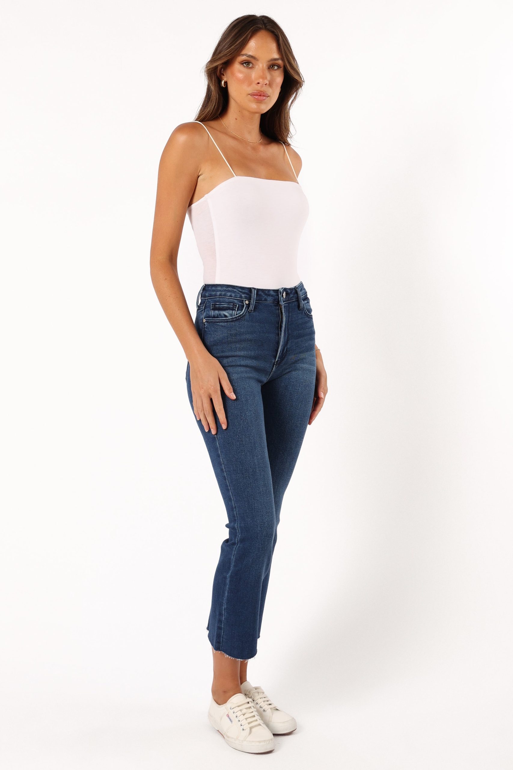 Luna High Rise Tonal Crop Flare Jean - Dark Denim - Image 5