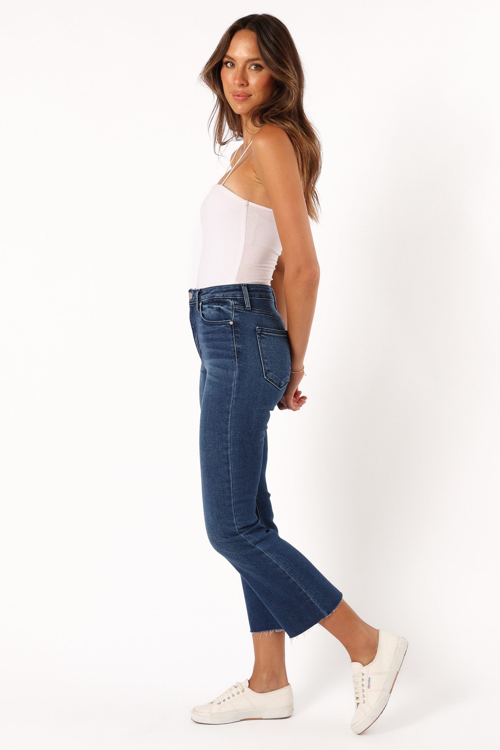 Luna High Rise Tonal Crop Flare Jean - Dark Denim - Image 3