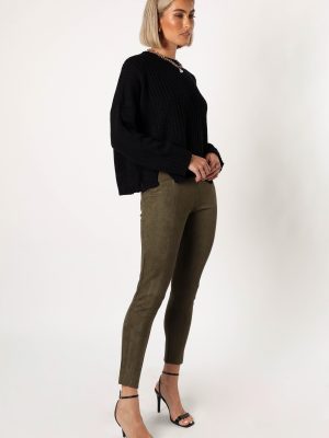 Morgan Suede Look Legging - Olive