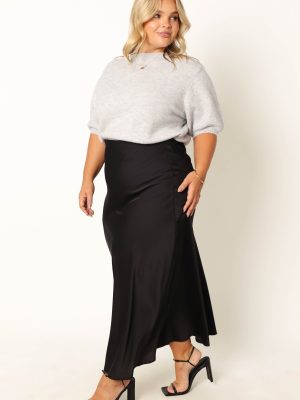 Nellie Satin Midi Skirt - Black