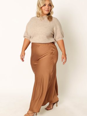 Nellie Satin Midi Skirt - Bronze