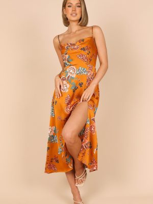 Alejandra Cowl Neck Midi Dress - Tan