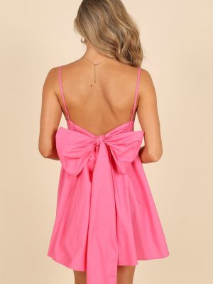 Alice Bow Back Mini Dress - Hot Pink