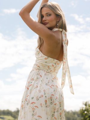 Allora Halter Dress - Yellow Floral