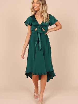 Amanda Hi Lo Tie Front Dress - Emerald