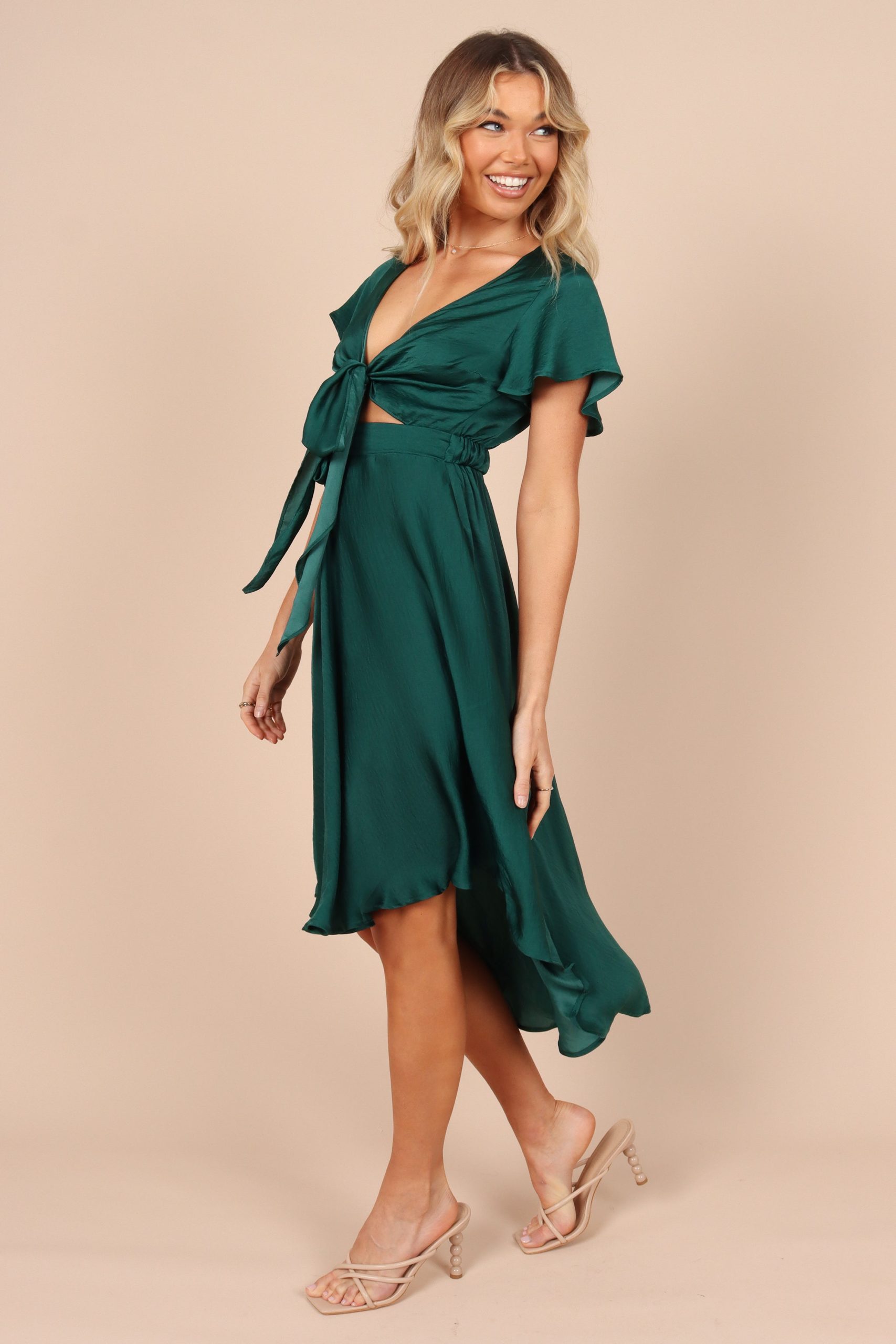Amanda Hi Lo Tie Front Dress - Emerald - Image 7