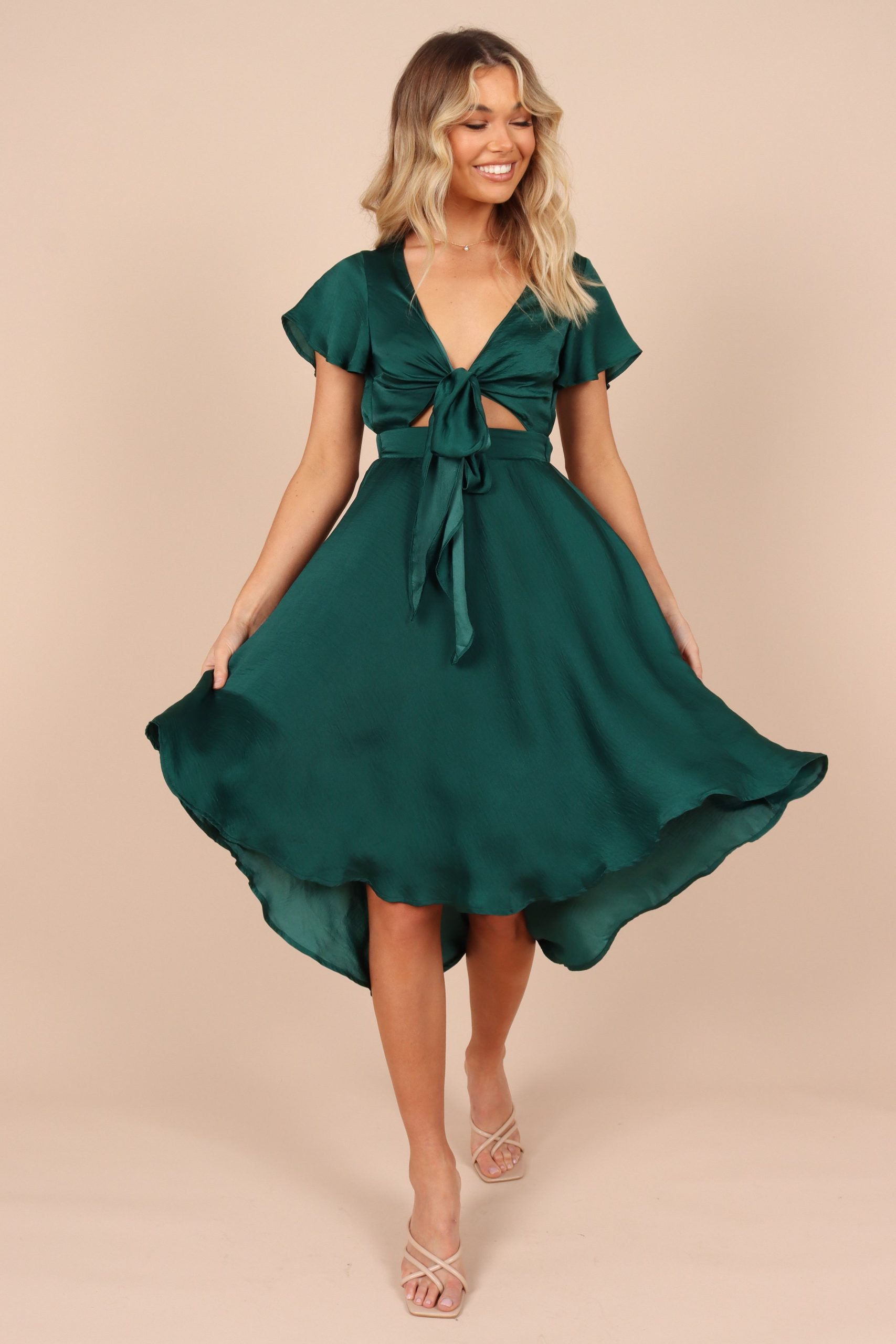 Amanda Hi Lo Tie Front Dress - Emerald - Image 10