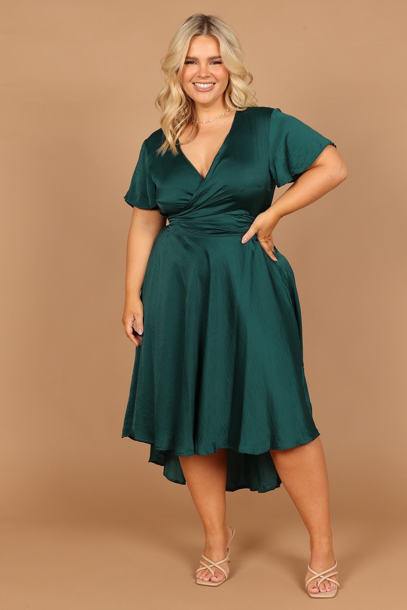 Amanda Hi Lo Tie Front Dress - Emerald - Image 3