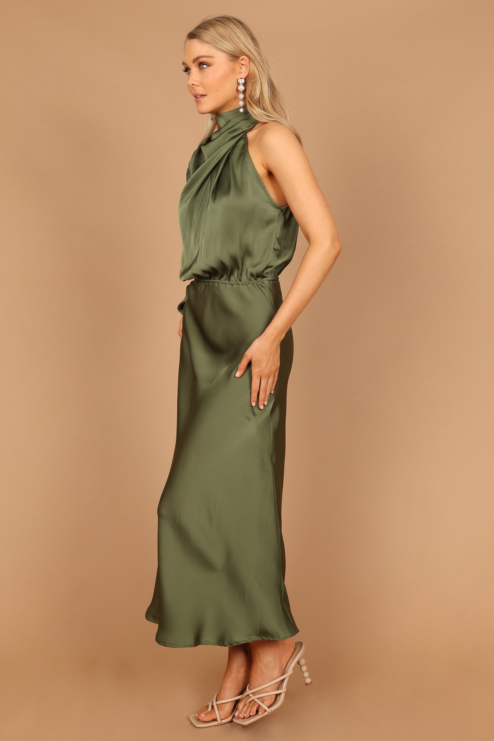 Amelie One Shoulder Midi Dress - Olive - Image 4