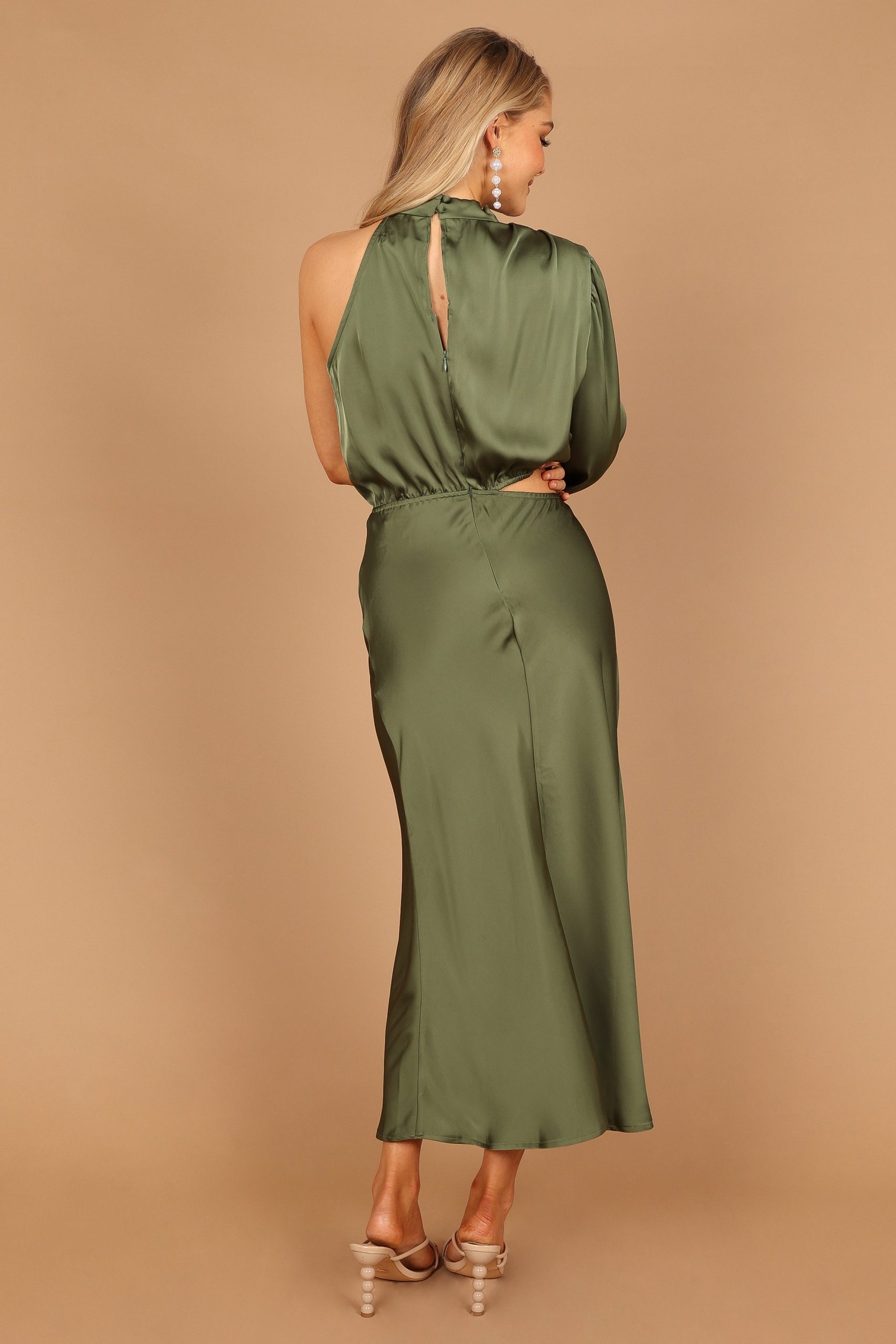 Amelie One Shoulder Midi Dress - Olive - Image 5
