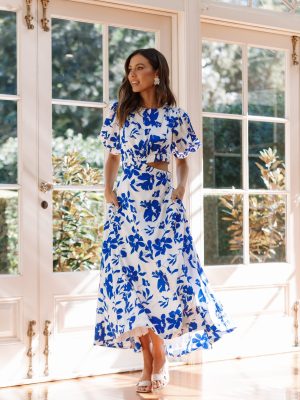 Aminah Puff Sleeve Dress - Blue Floral