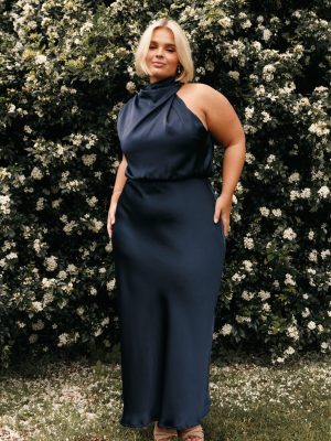 Anabelle Halter Neck Midi Dress - Navy