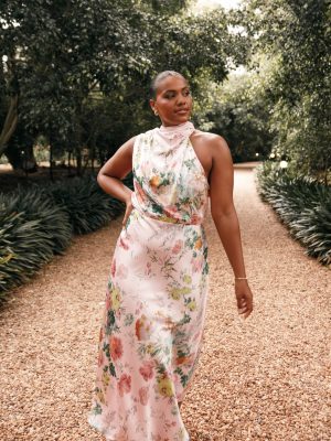 Anabelle Halter Neck Midi Dress - Pink Floral