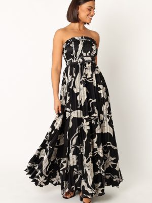 Angelique Strapless Maxi Dress - Black Floral