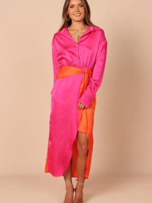 Austin Colourblock Wrap Dress - Pink/Orange