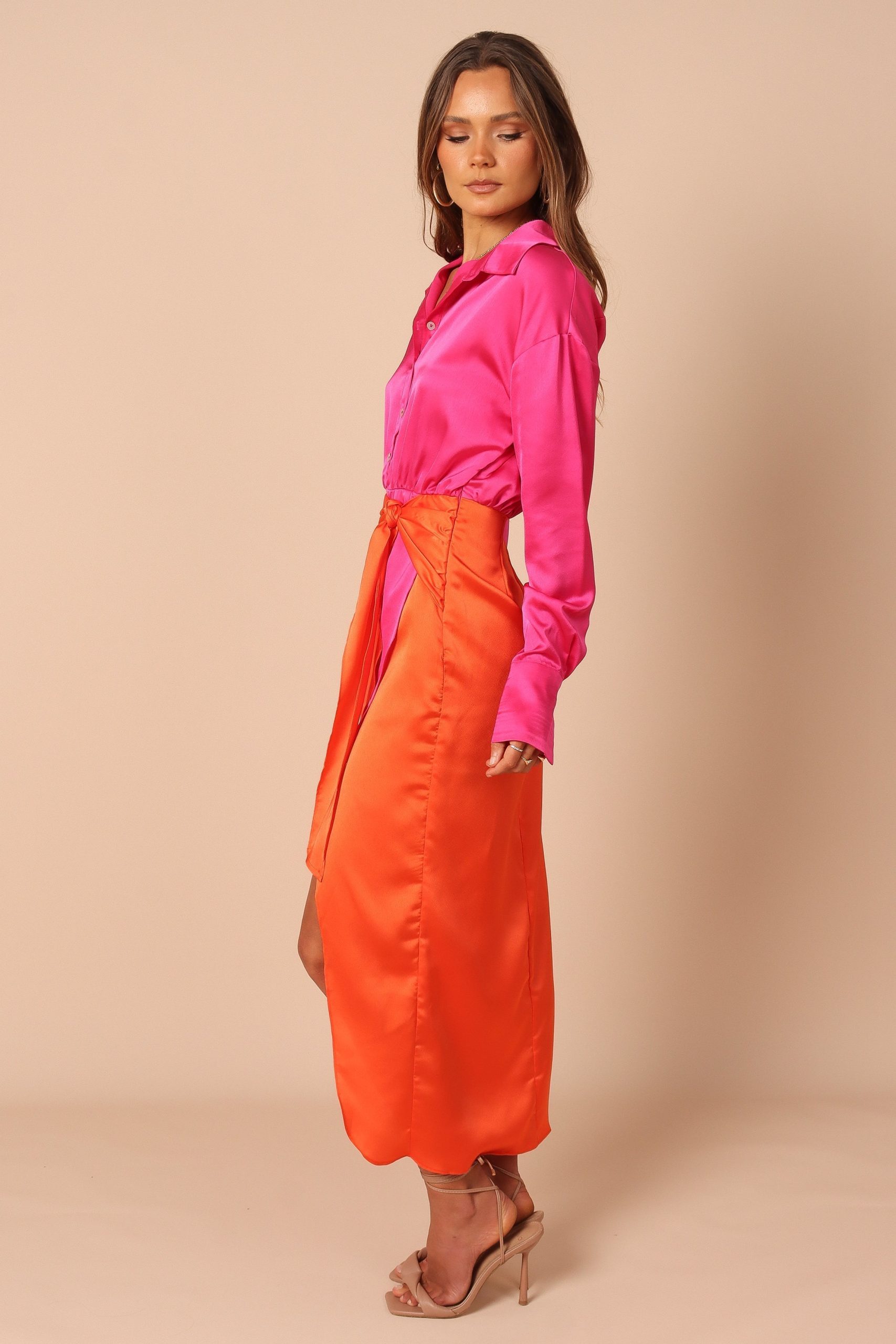 Austin Colourblock Wrap Dress - Pink/Orange - Image 4