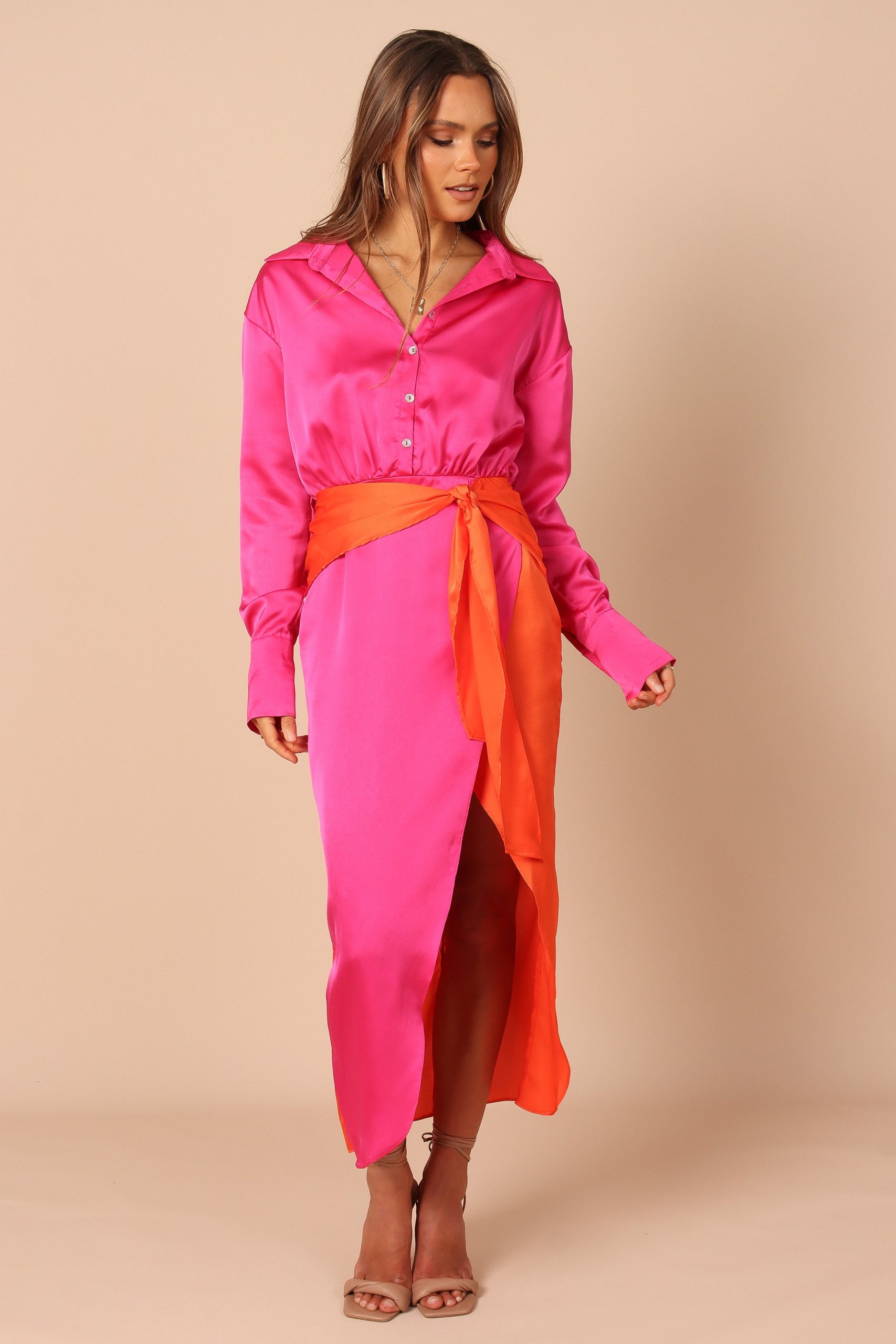Austin Colourblock Wrap Dress - Pink/Orange - Image 6