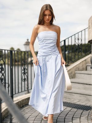 Avalee Strapless Maxi Dress - Blue Stripe