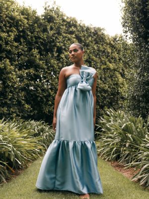 Betina Bow Front Maxi Dress - Blue