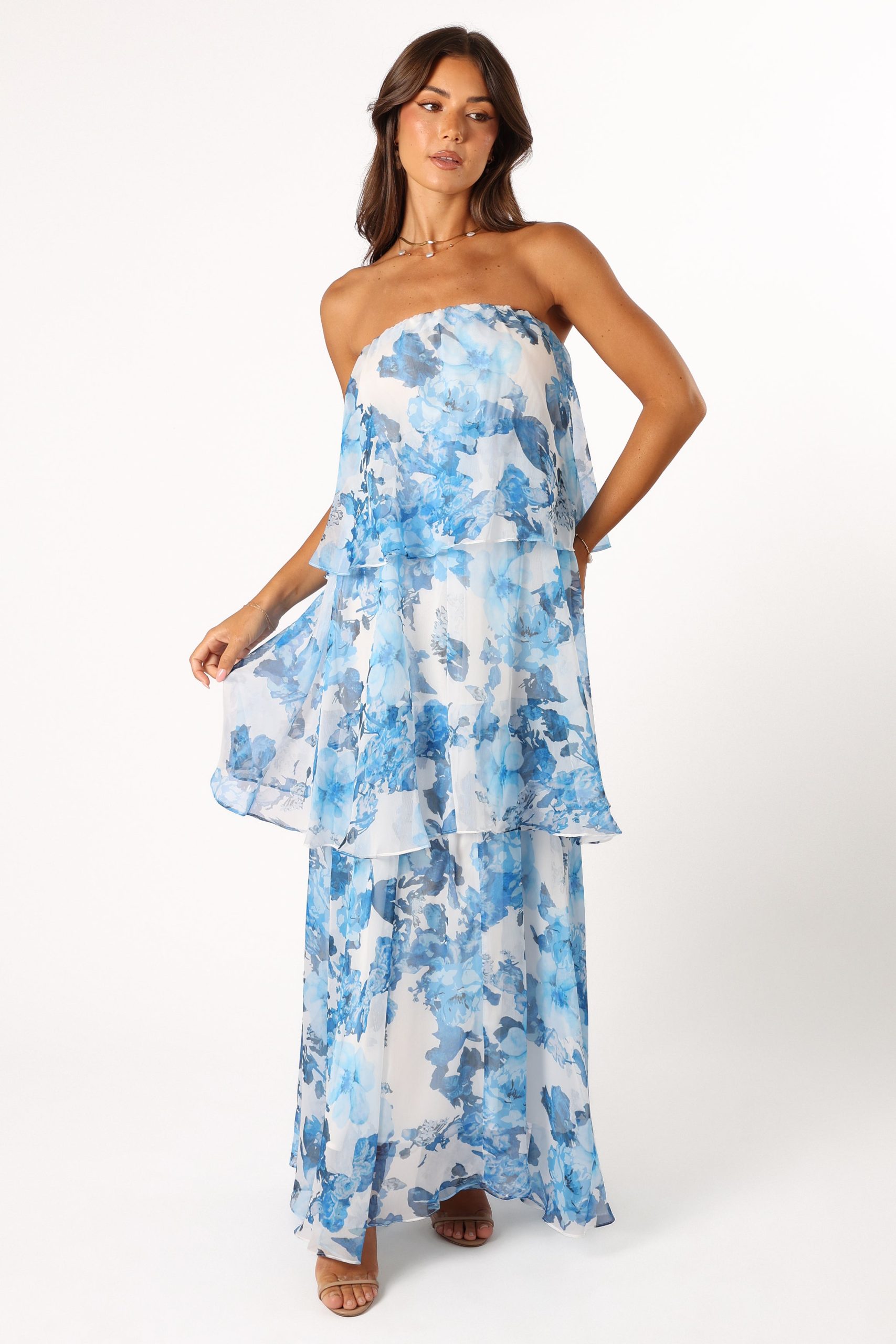 Bloom Strapless Maxi Dress - Blue White Floral - Image 5