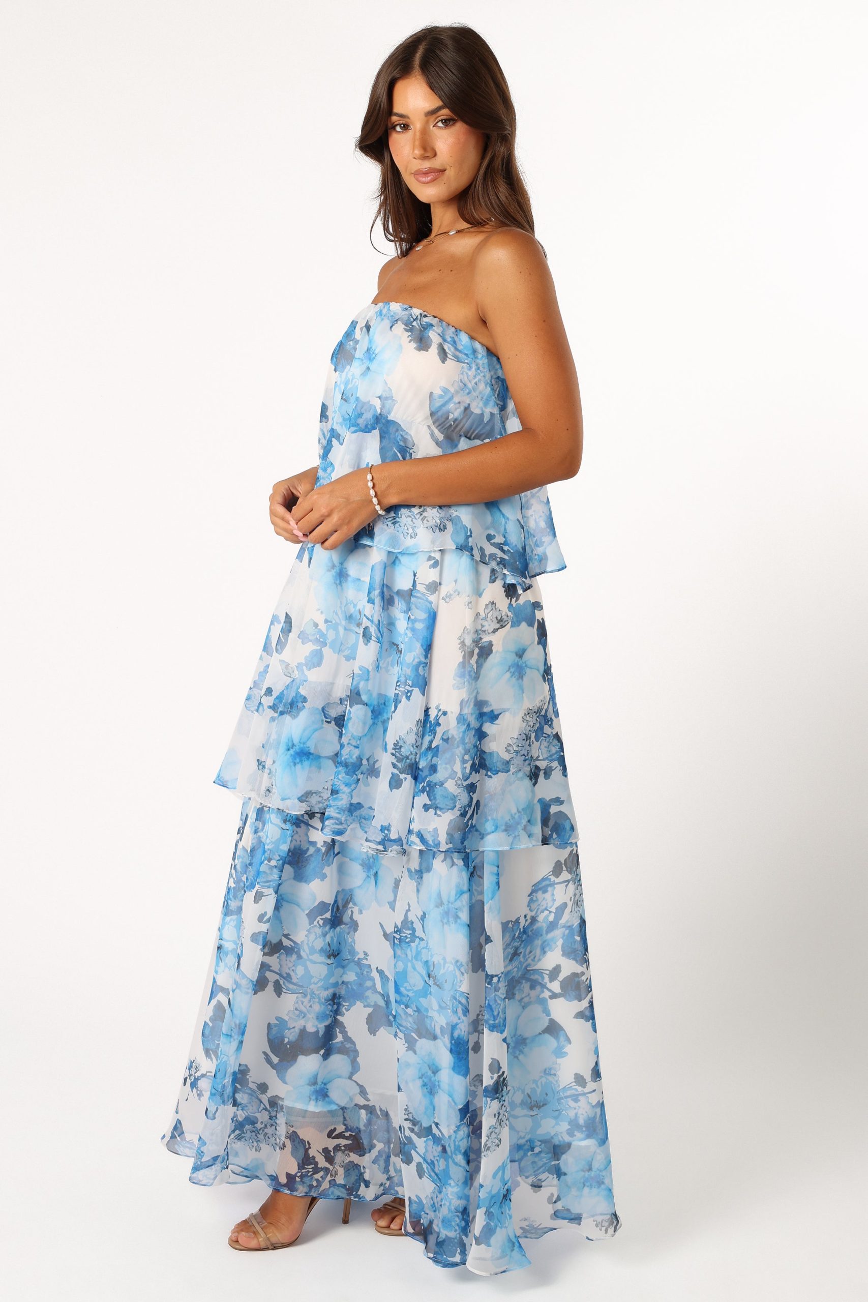 Bloom Strapless Maxi Dress - Blue White Floral - Image 7