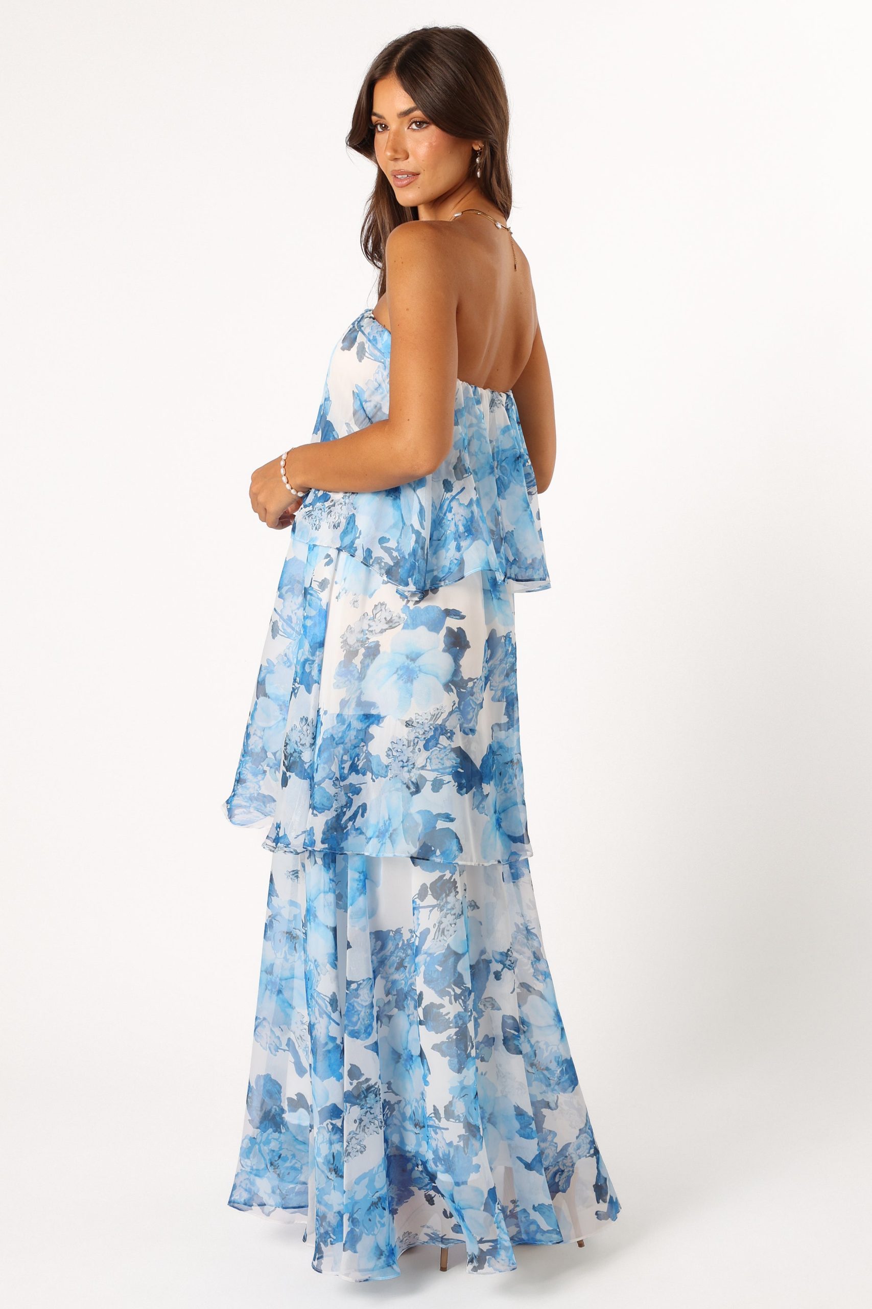 Bloom Strapless Maxi Dress - Blue White Floral - Image 8