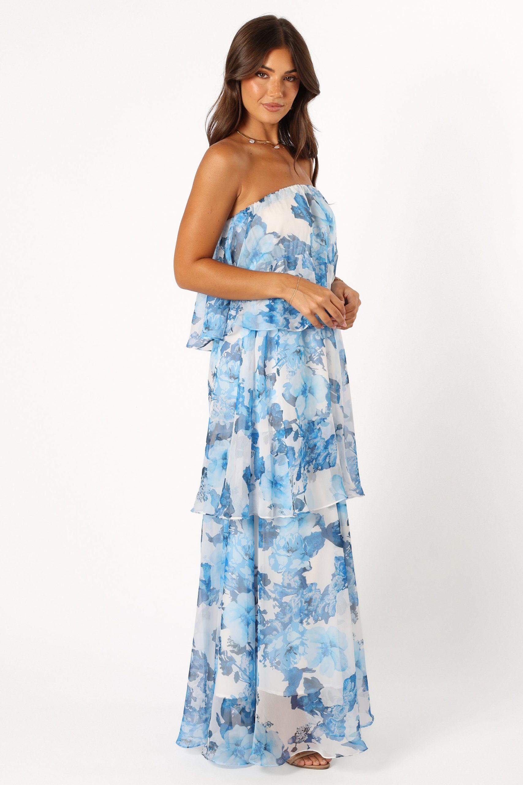 Bloom Strapless Maxi Dress - Blue White Floral - Image 9