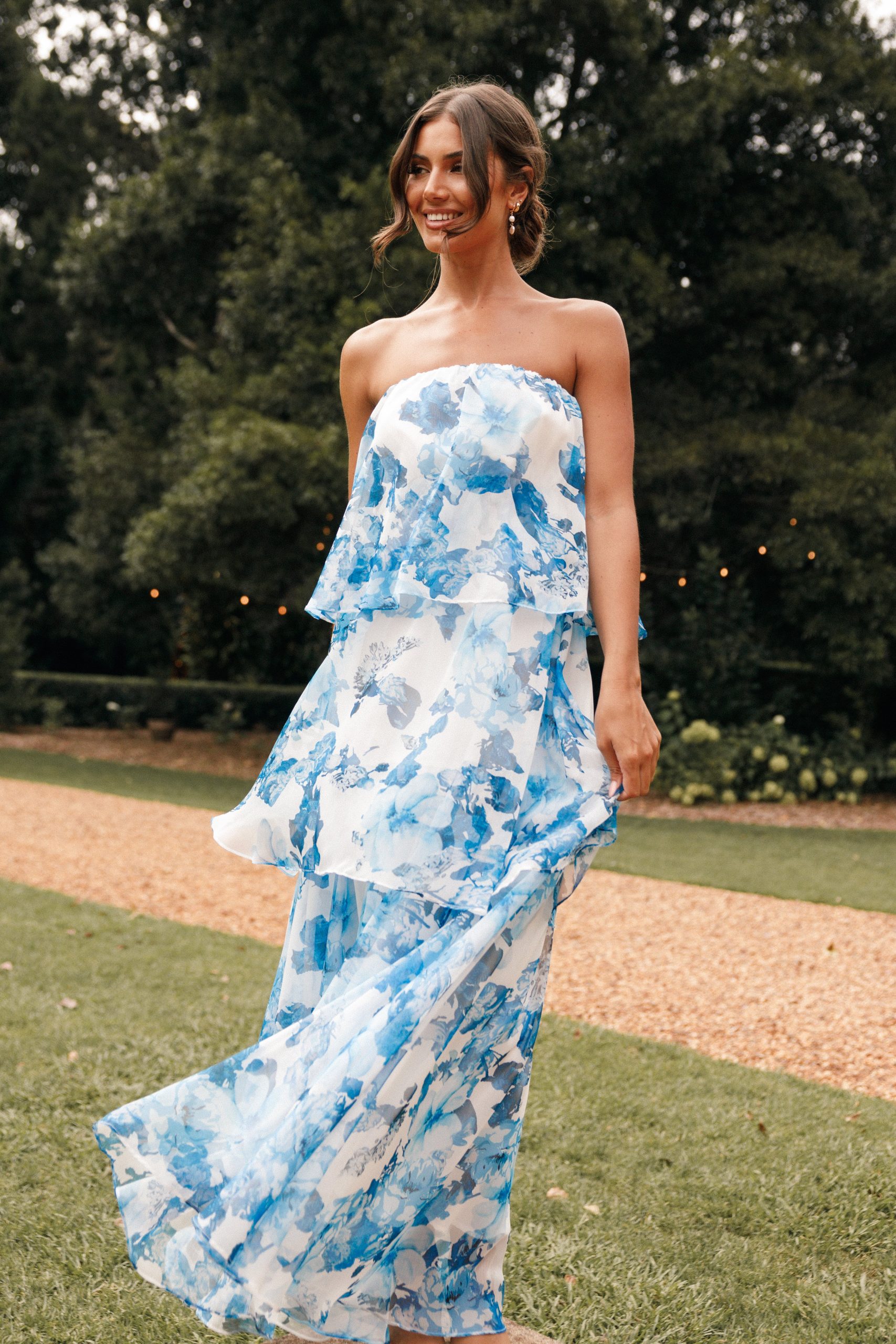 Bloom Strapless Maxi Dress - Blue White Floral - Image 2