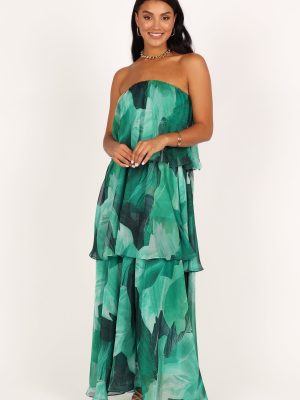 Bloom Strapless Maxi Dress - Green Floral