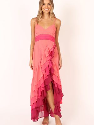 BomBon Tiered Maxi Dress - Coral Hot Pink