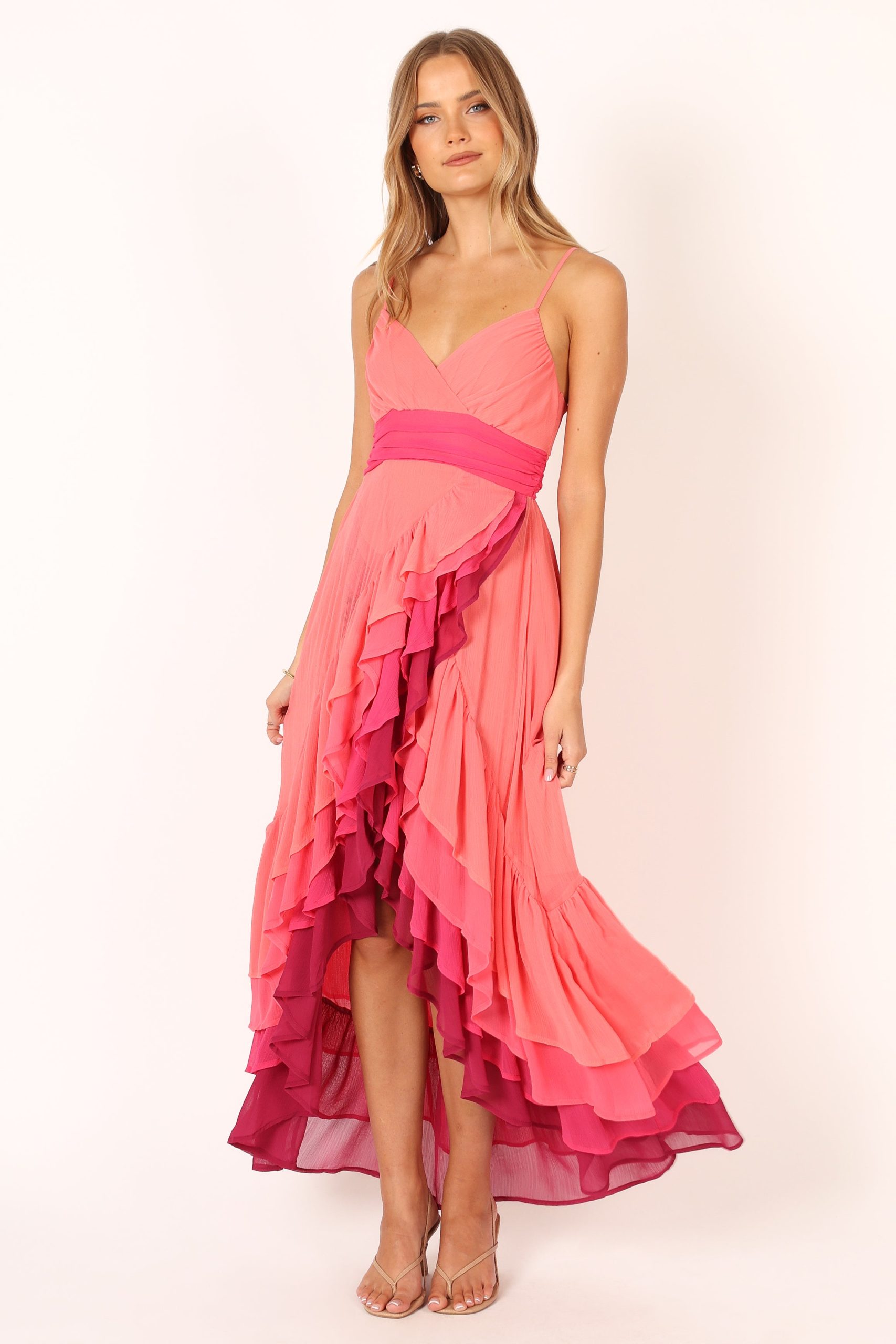 BomBon Tiered Maxi Dress - Coral Hot Pink - Image 2
