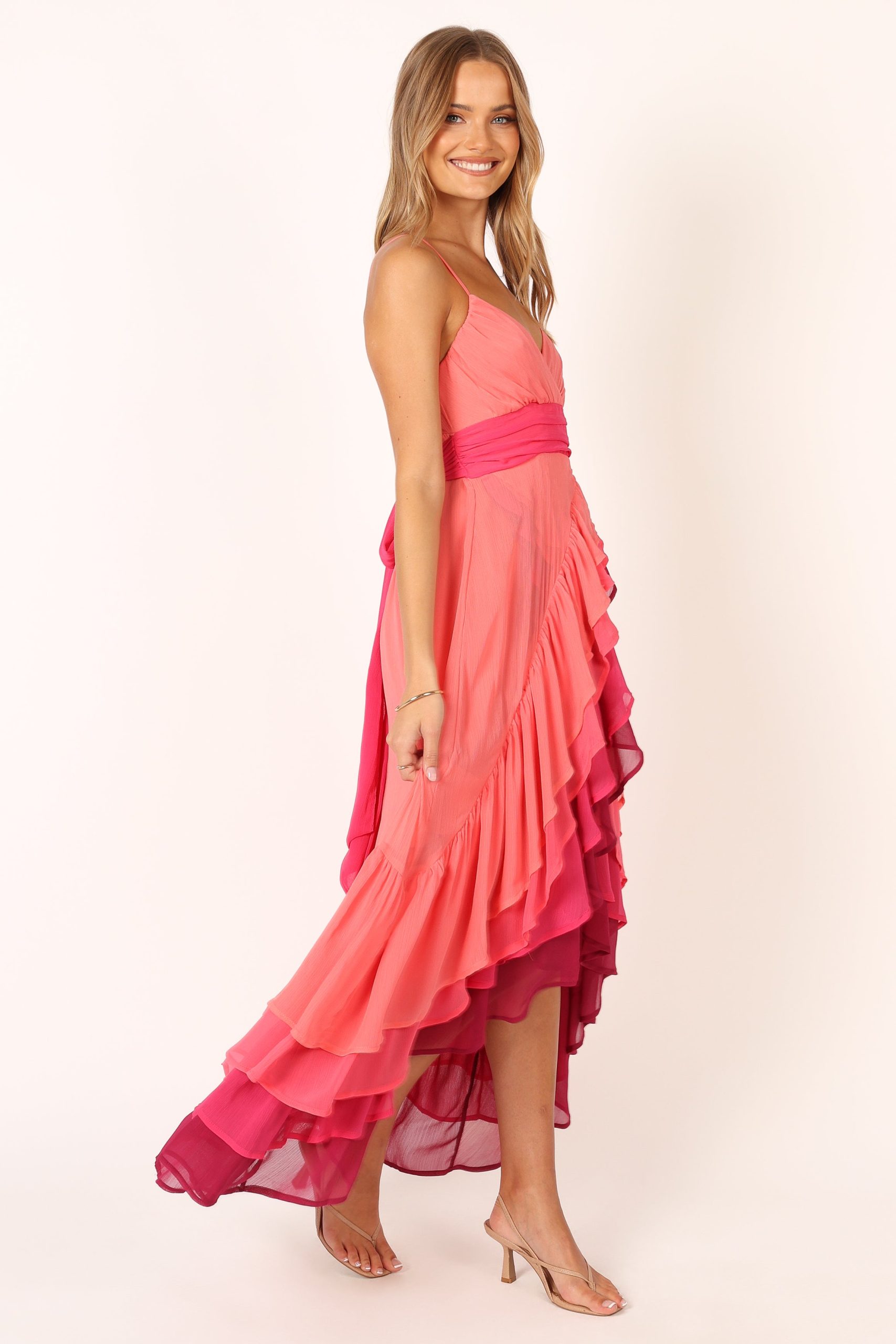 BomBon Tiered Maxi Dress - Coral Hot Pink - Image 4