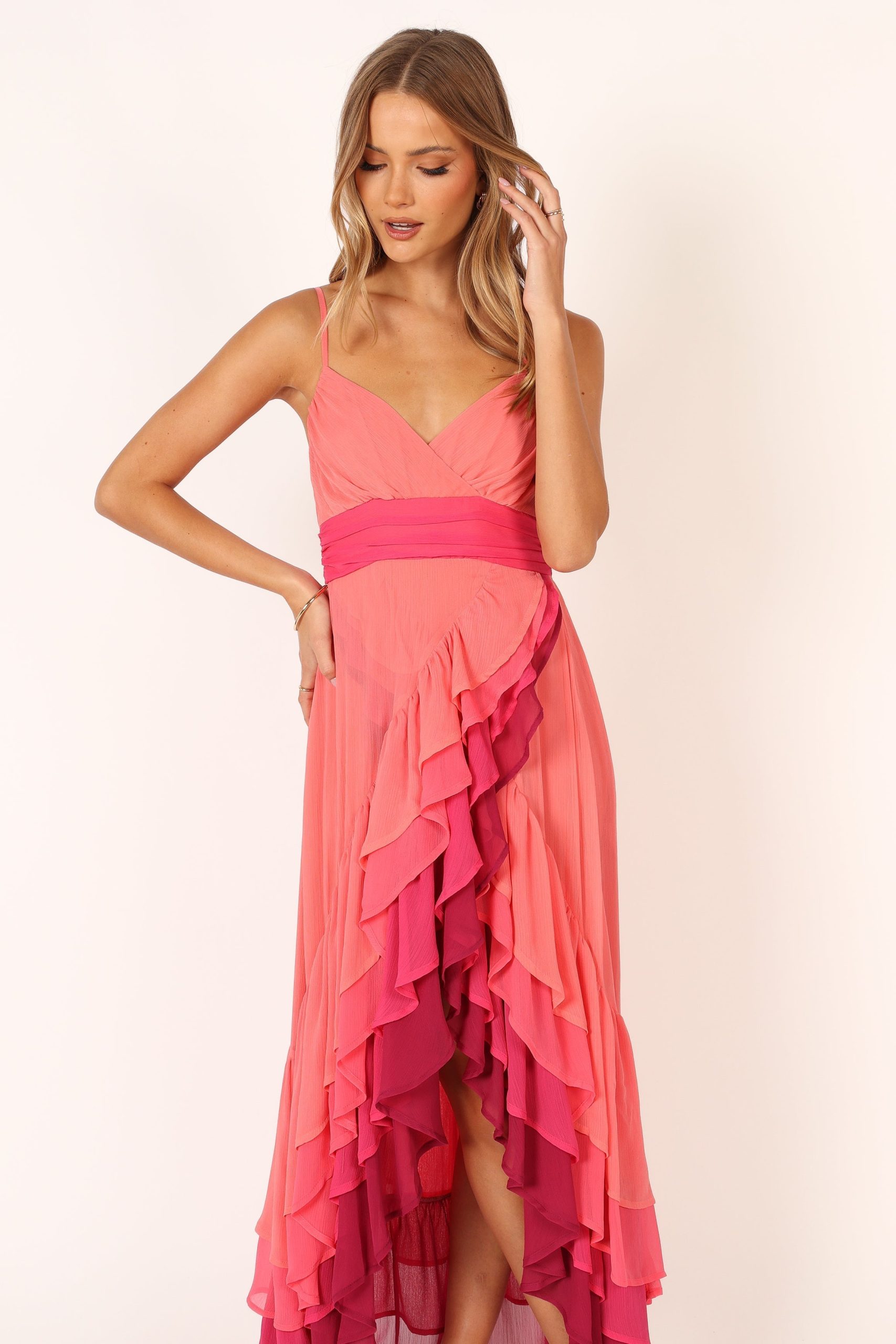 BomBon Tiered Maxi Dress - Coral Hot Pink - Image 9