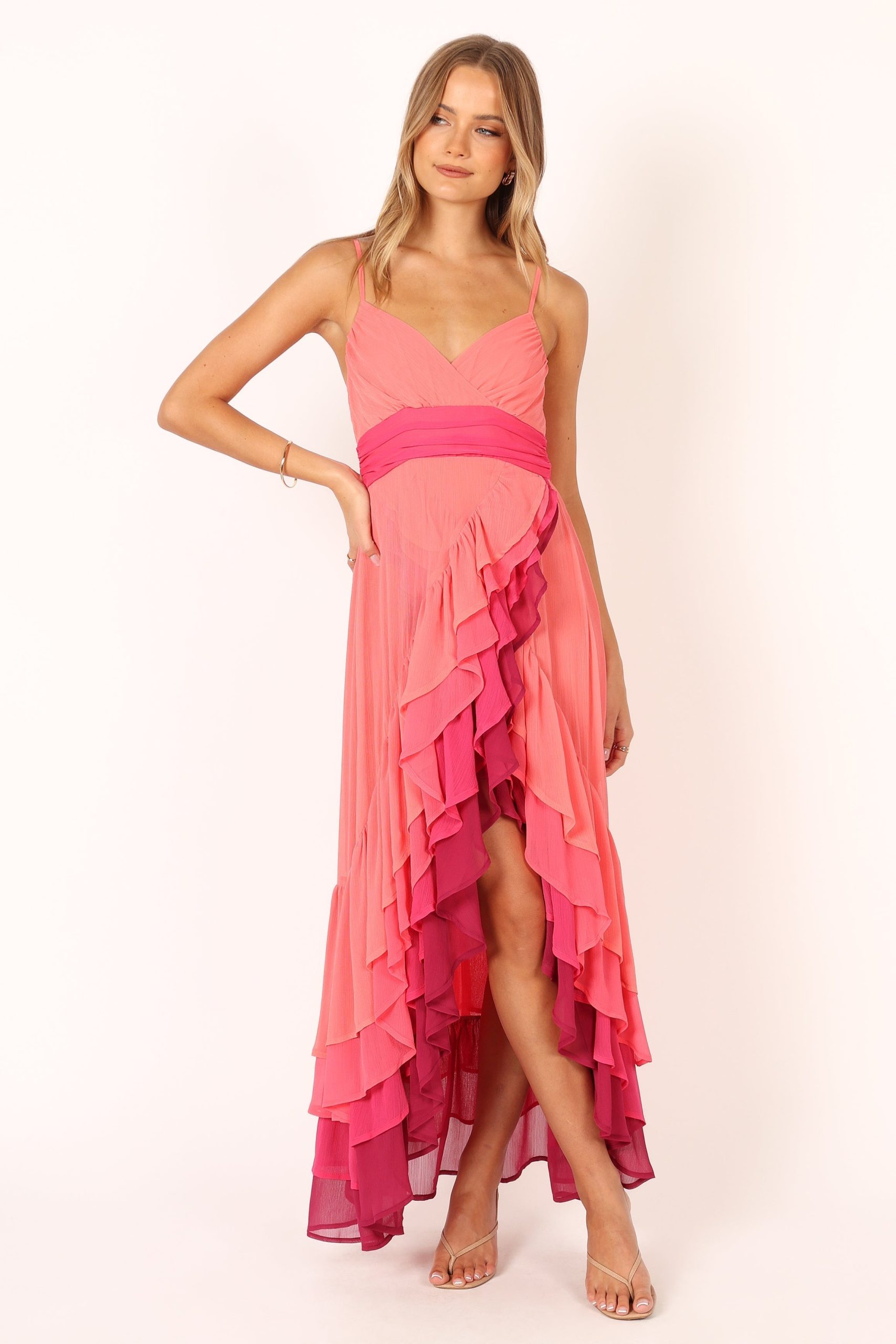 BomBon Tiered Maxi Dress - Coral Hot Pink - Image 10