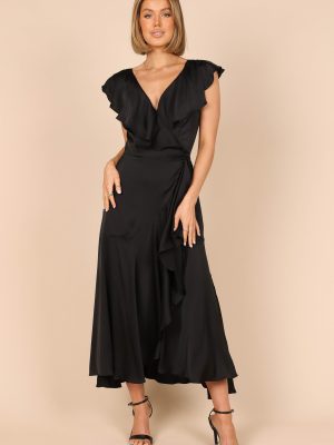 Cally Frill Shoulder Midi Dress - Black