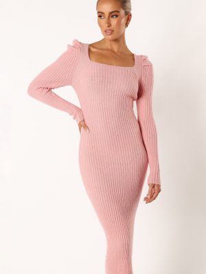 Camryn Puff Sleeve Knit Sweater Midi Dress - Blush